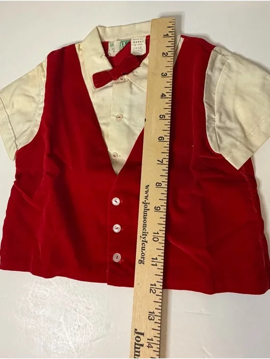 Vintage Baby Togs 2pc Red/White Cotton/Velvet button vest and pant set. 1960’s? - Picture 7 of 11